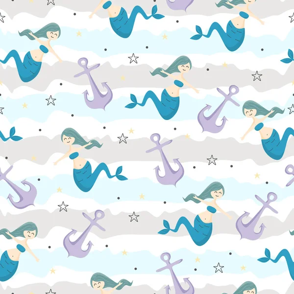 Sevimli deniz kızı çocukça çizim renkli karikatür Dikişsiz desen arka plan çocuklar ve bebek moda Tekstil için hazır için yazdırma