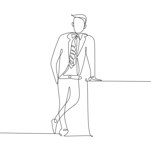 Dessin Ligne Continue Beau Homme Affaires Debout Ressemble Beaucoup Charmant — Image vectorielle