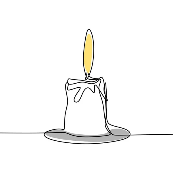连续一条线画蜡烛燃烧和熔化的向量例证 — 图库矢量图片