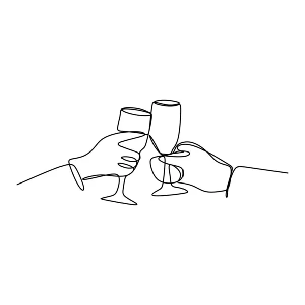 Linje Ritning Cheers Spottar Vänner Med Bourbon Vin Drink Party — Stock vektor