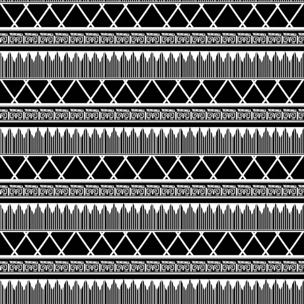 Древний Племенной Этнический Бесшовный Рисунок Майя Черно Белой Цветной Векторной — стоковый вектор