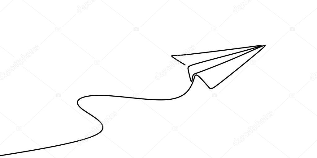 Continuous line drawing of paper plane vector illustration