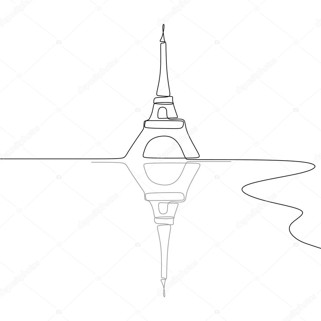 Eiffel Tower Black and white single one line drawing vector illustration