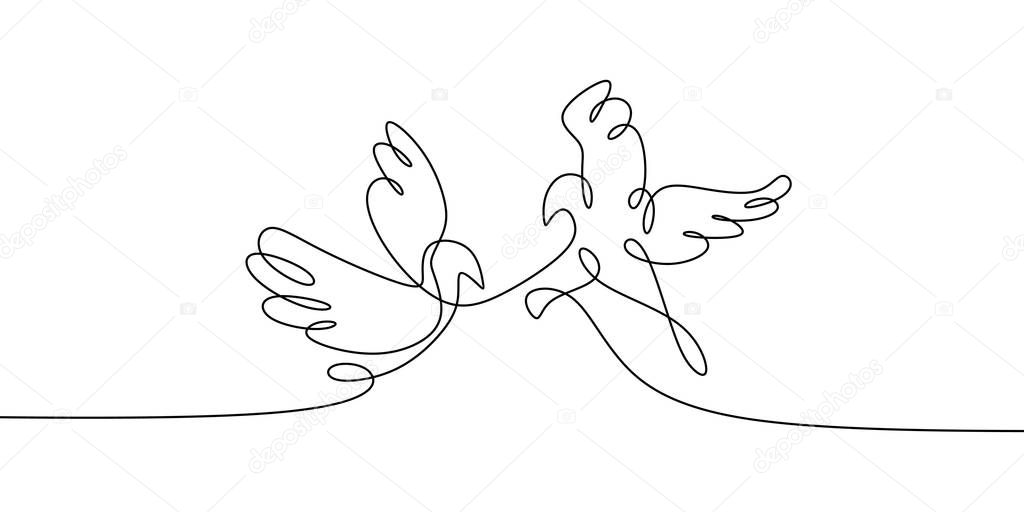 Dove bird. Concept of Two birds one line continuous line drawing vector illustration minimalist design
