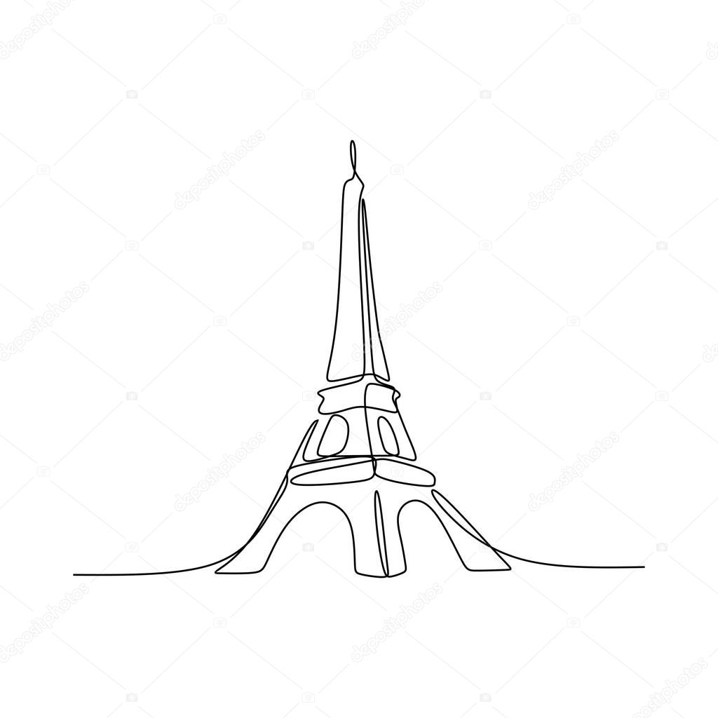 Paris eiffel tower hand drawn vector illustration continuous line art single drawing isolated on white background