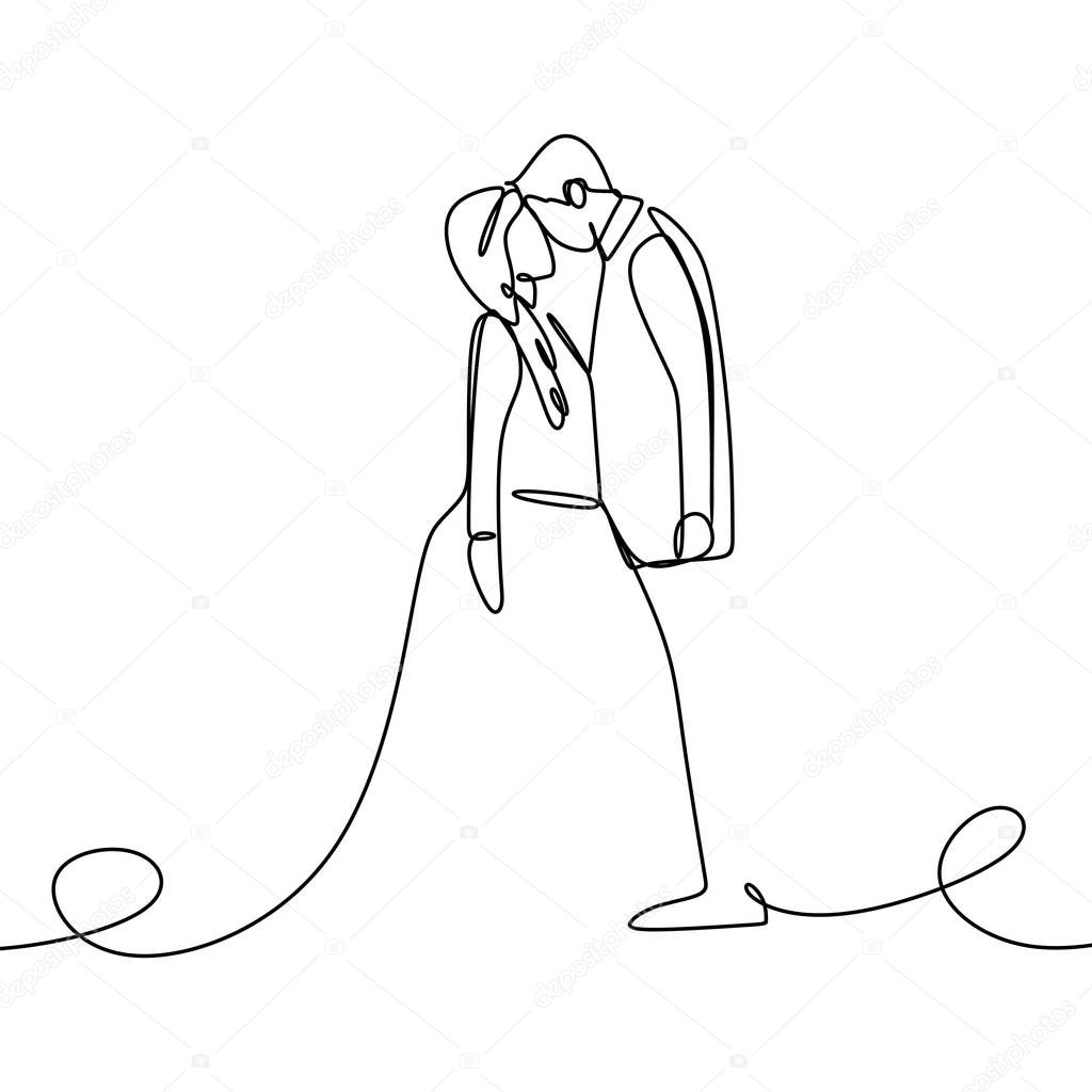 Couple in love with continuous one line drawing vector illustration