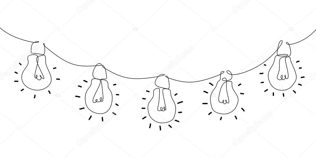 One line drawing of light bulb vector illustration minimalist design background
