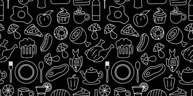 Sağlıklı gıda içerikler kümesini elle çizilmiş vektör hat sanat tarzı ile seamless modeli doodles