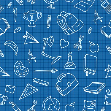 Okula geri çizim vektör illüstrasyon mavi renk doodle