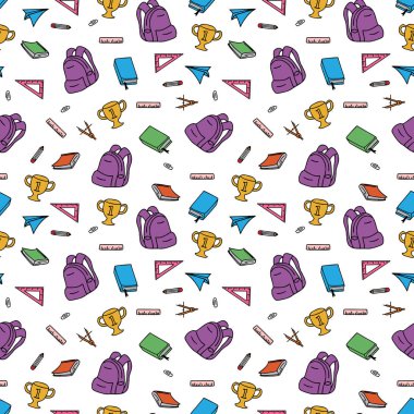 Çizim vektör çizim karikatür doodle desen sorunsuz okul malzemeleri