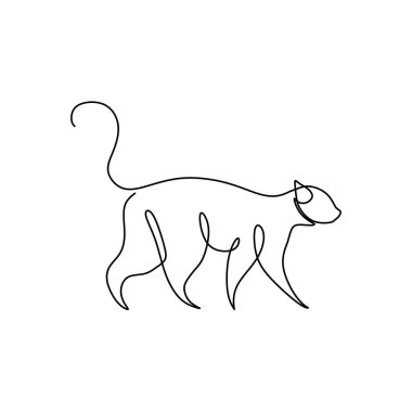 Şirin kedi sürekli çizim vektör çizim minimalist tasarım.
