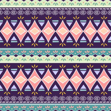 Kabile sorunsuz chevron üçgen desen. Afrika yazdırma dekoratif geleneksel vintage. Renkli arka plan. Elle çizilmiş vektör çizim trendy kadın moda Tekstil için.