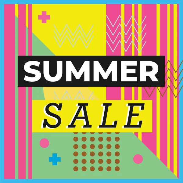 夏季销售横幅设计模板背景与五颜六色的孟菲斯几何摘要 — 图库矢量图片