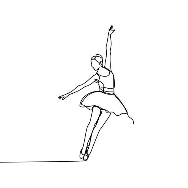 Ballerina satu garis terus menerus menggambar ilustrasi vektor. Desain minimalisme tari artistik . - Stok Vektor