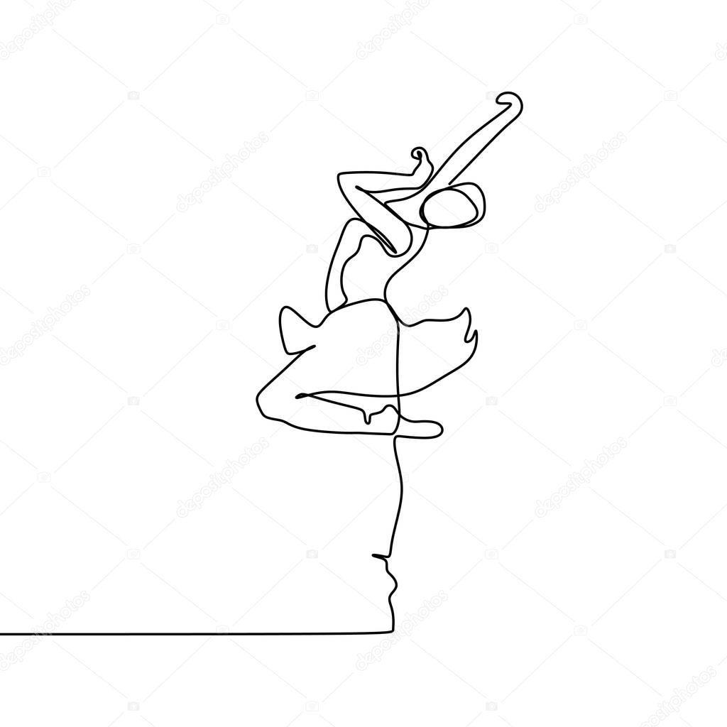 Ballerina women one continuous line drawing vector illustration. artistic dance minimalism design.