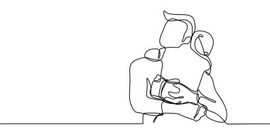 Baba ve kızı sürekli bir çizim vektör tasarım minimalsm tarzı