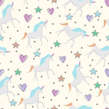 Çocuk ve bebek moda Tekstil baskı için şirin el çizilmiş tek boynuzlu at seamless modeli