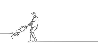 Vektör çizim tasarım bir çizim için baba ve kızının mutluluk aile kavramı minimalizm sürekli el ile çizilmiş