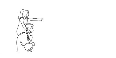 Vektör çizim tasarım bir çizim için baba ve kızının mutluluk aile kavramı minimalizm sürekli el ile çizilmiş