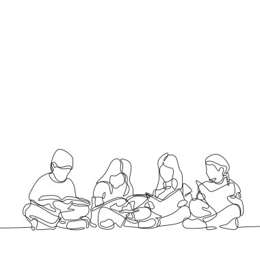 kitap okuma genç sürekli çizgi çizme. Genç çocuk kavramı kitap bir elle çizilmiş vektör çizim minimalizm tarzı okuyun.