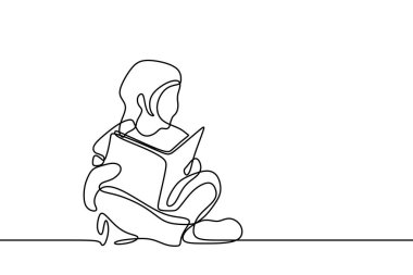 Sevimli kız çocuk kitap sürekli bir çizim vektör Illustration okuyun