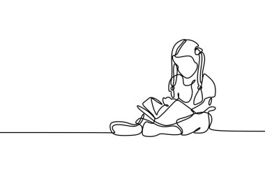 Şirin çocuk sürekli bir kitap vektör Illustration okuma çizim için