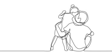 Vektör çizim tasarım bir çizim için baba ve kızının mutluluk aile kavramı minimalizm sürekli el ile çizilmiş