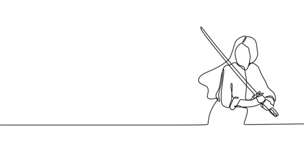 Lady ninja jednu souvislou linii umění kreslení — Stockový vektor