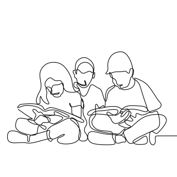 Desenho de linha contínua de livro de leitura adolescente. Conceito de crianças pequenas ler livros uma mão desenhada vetor ilustração estilo minimalismo . — Vetor de Stock