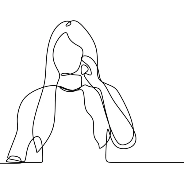 Menina jogando e usando telefone inteligente desenho de linha contínua. Um lineart do vetor do conceito da comunicação das mulheres com ilustração móvel do projeto do minimalismo da tecnologia do dispositivo . —  Vetores de Stock