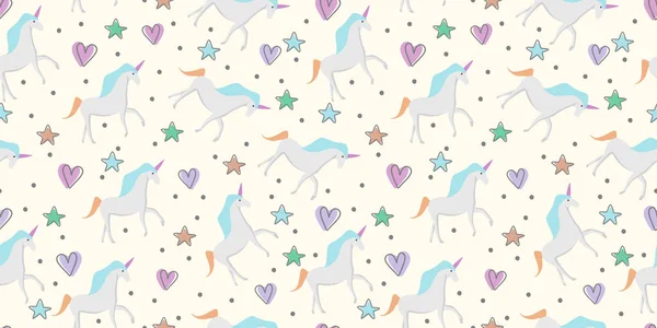 Lindo patrón sin costura de unicornio dibujado a mano para niños y bebé impresión textil de moda — Vector de stock