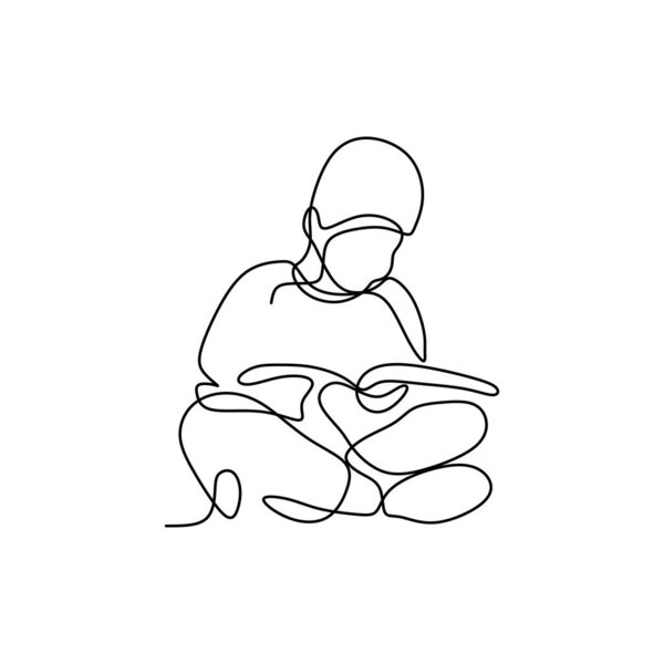 Children read book continuous one line drawing
