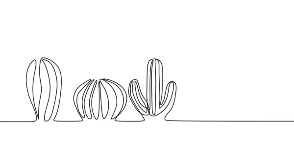 Векторный набор симпатичных кактусов непрерывной одной линией рисует черно-белый эскиз Дома Плантации Изолированные на белом фоне. Пятнистая иллюстрация семьи Кактус — стоковый вектор