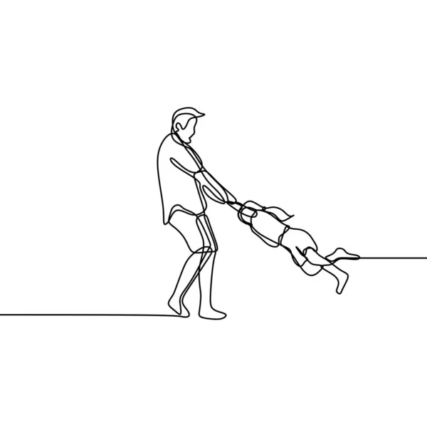 Resimde en az tasarım vektör babası ve onun kızı sürekli bir çizgi çizme — Stok Vektör