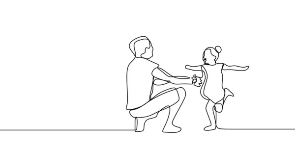 Lustige Familienzeit mit kindlichem Konzept von Vater und Tochter, kontinuierlich eine Linie zeichnend Vektor-Illustration — Stockvektor