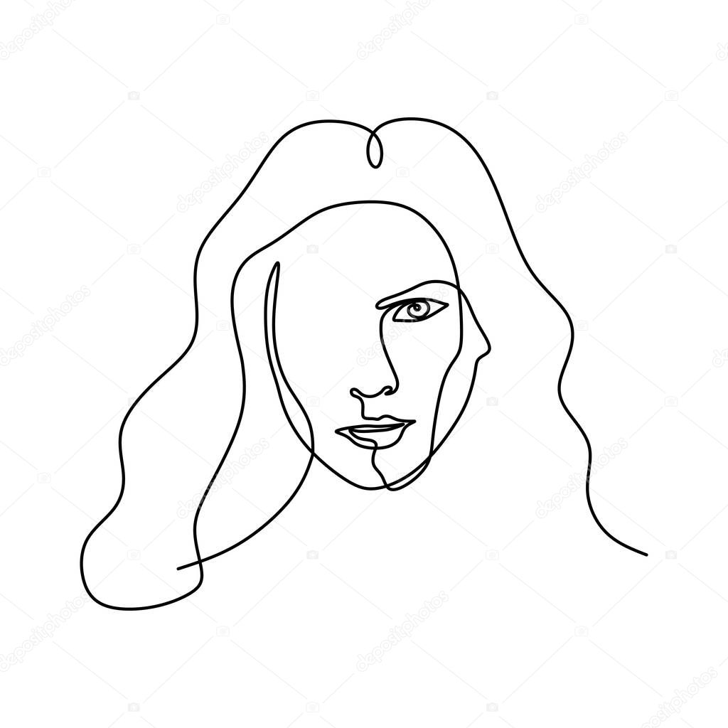 Abstract face one line drawing. Portrait minimalistic continuous style
