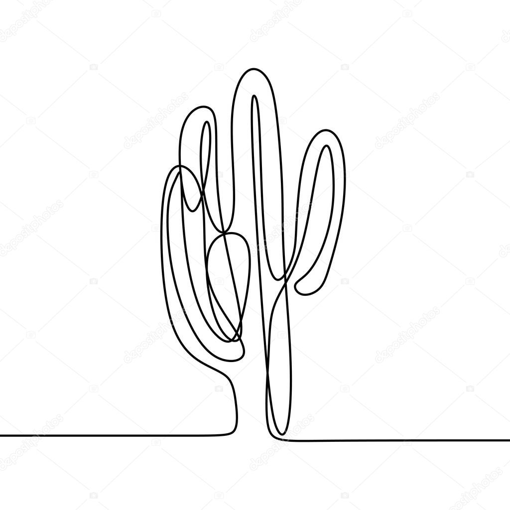 Continuous Line Drawing of Vector Cactus Black and White Sketch minimalist design