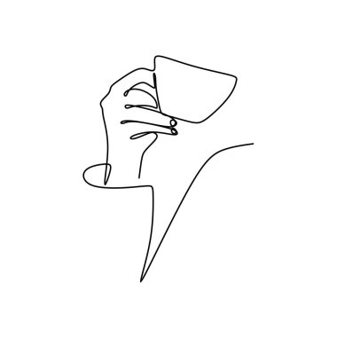 Bir fincan kahve tutan elin sürekli çizgi çizme.