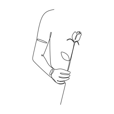 bir gül tutan elin sürekli çizgi çizme.
