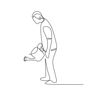 sürekli bir çizgi bir bitki sulama birinin resmini.