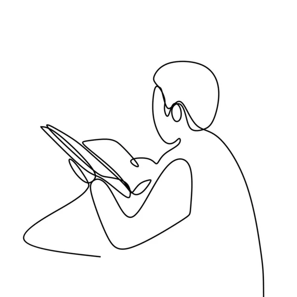 Birisi bir kitap okuma sürekli çizgi çizme. — Stok Vektör