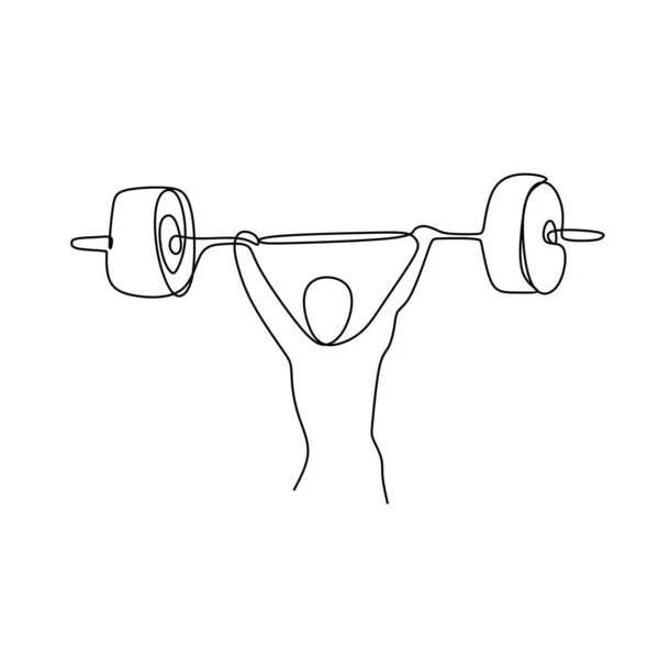 Desenho de uma linha contínua de exercício de levantamento de peso . — Vetor de Stock