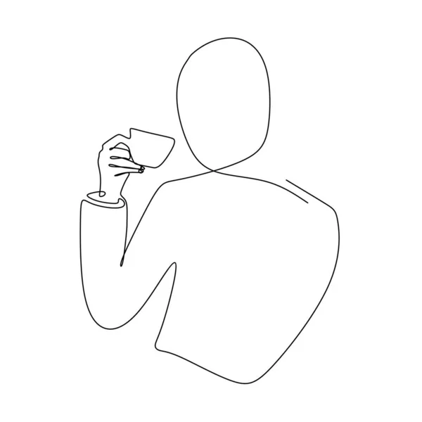 Kontinuerlig linje ritning av handen som håller en kopp kaffe. — Stock vektor