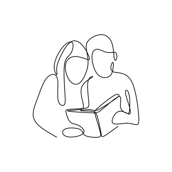 Dibujo continuo de línea leyendo un libro . — Vector de stock