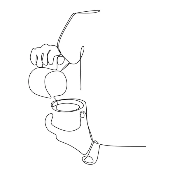 Folyamatos vonalas rajzokat öntsünk egy csésze kávé. — Stock Vector