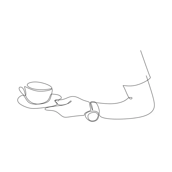 एक कप कॉफी पकड़ने वाले हाथ की निरंतर रेखा ड्राइंग . — स्टॉक वेक्टर