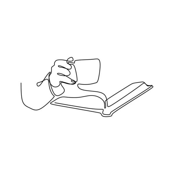 Desenho de linha contínua lendo um livro . — Vetor de Stock