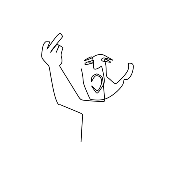 Drawing a continuous line of facial expressions with fuck sign fingers. — Stock Vector