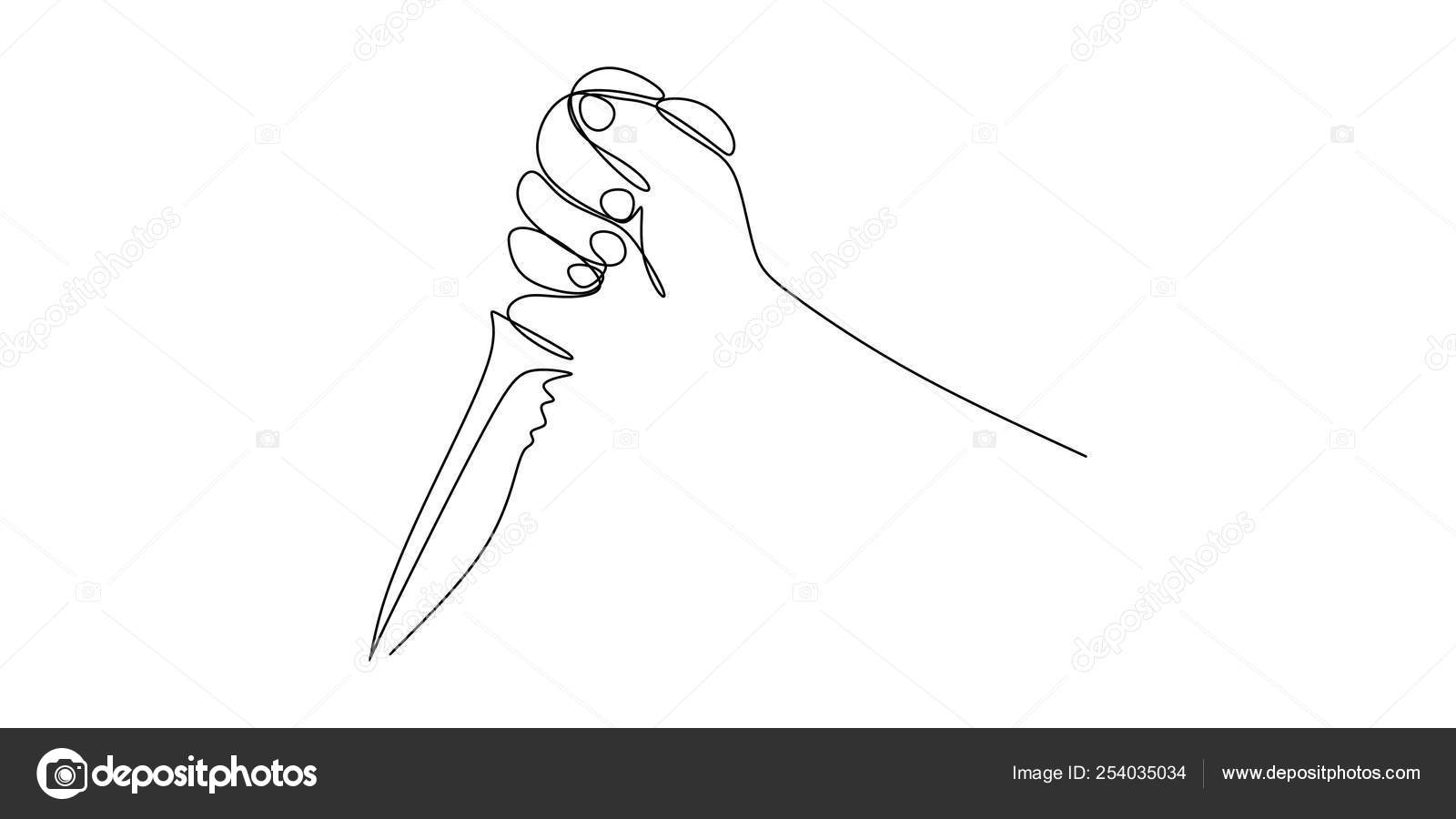 One Line Drawing Of The Hand Is Holding The Knife Stock Vector C Ngupakarti 254035034