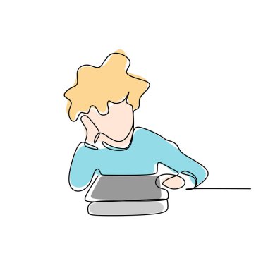 bir kitap okuma bir çocuğun sürekli çizgi çizme.